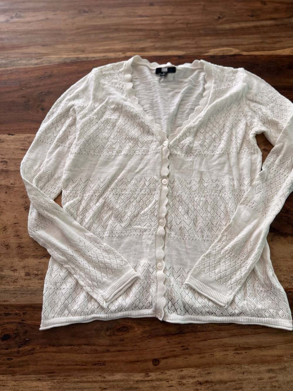 Frye Women's Pointelle Knit Button-Front Cardigan Sweater, Size Small, Ivory